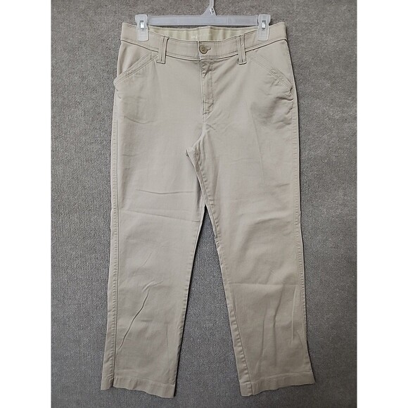 Lee Sinfully Soft Khaki Chino Pants Womens 14 Beige Straight Leg Stretch - Picture 1 of 5
